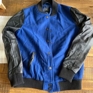 Blue Varsity Jacket with Pleather Sleeves